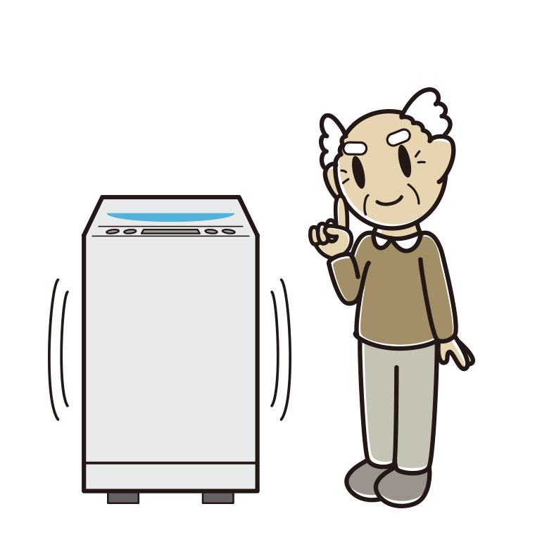 縦型洗濯機で洗濯するおじいさんのイラスト【色あり、背景なし】透過PNG