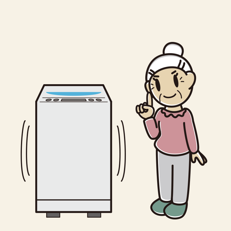 縦型洗濯機で洗濯するおばあさんのイラスト【色、背景あり】PNG