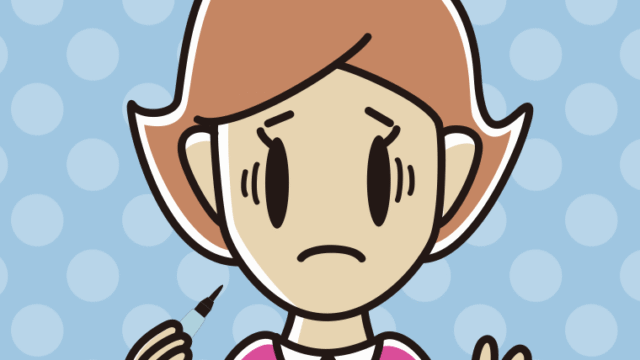 筆ペンを持って困る女性のイラスト【色、背景あり】PNG