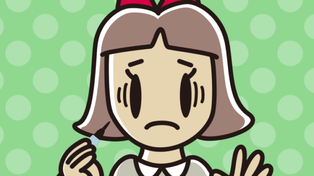 筆ペンを持って困る小学生女子のイラスト【色、背景あり】PNG