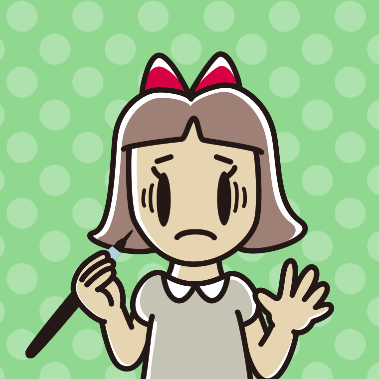 筆ペンを持って困る小学生女子のイラスト【色、背景あり】PNG