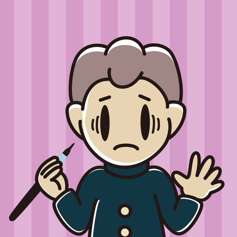 筆ペンを持って困る男子中学生のイラスト【色、背景あり】PNG