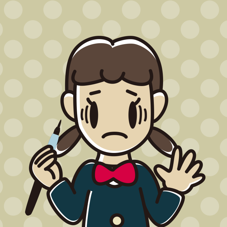 筆ペンを持って困る女子中学生のイラスト【色、背景あり】PNG