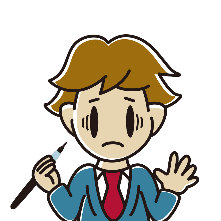 筆ペンを持って困る男子高校生のイラスト【色あり、背景なし】透過PNG