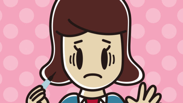 筆ペンを持って困る女子高校生のイラスト【色、背景あり】PNG