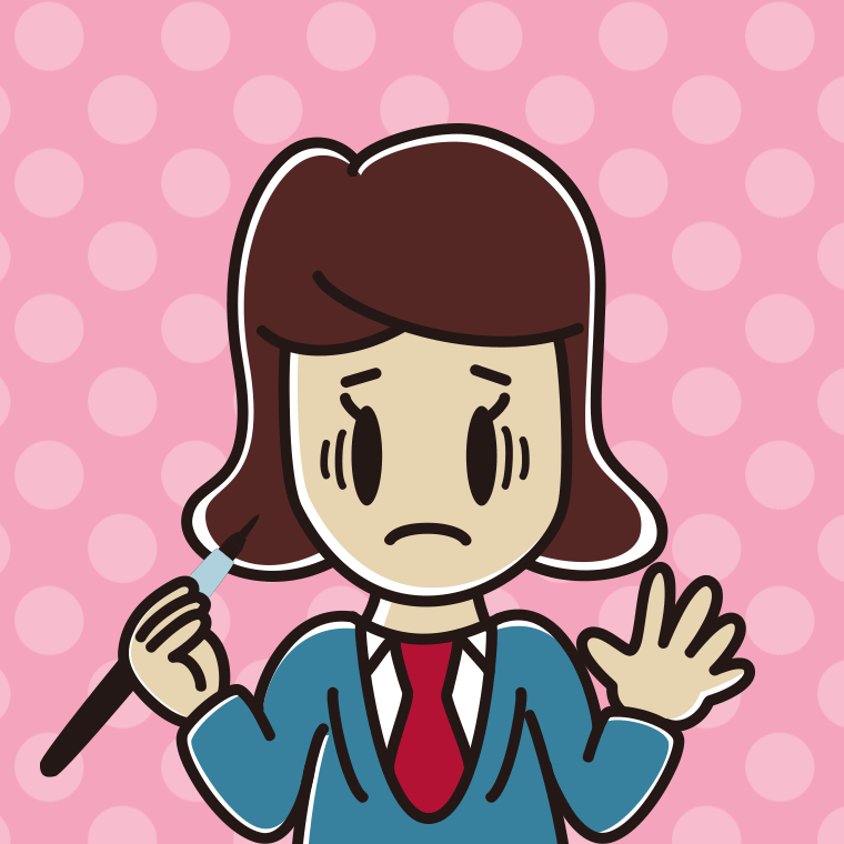 筆ペンを持って困る女子高校生のイラスト【色、背景あり】PNG