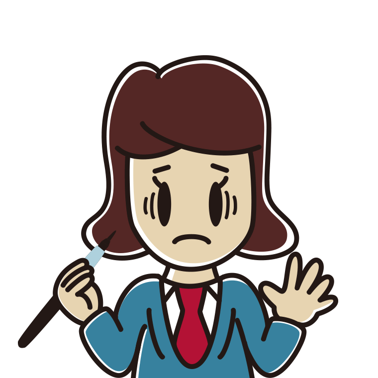 筆ペンを持って困る女子高校生のイラスト【色あり、背景なし】透過PNG