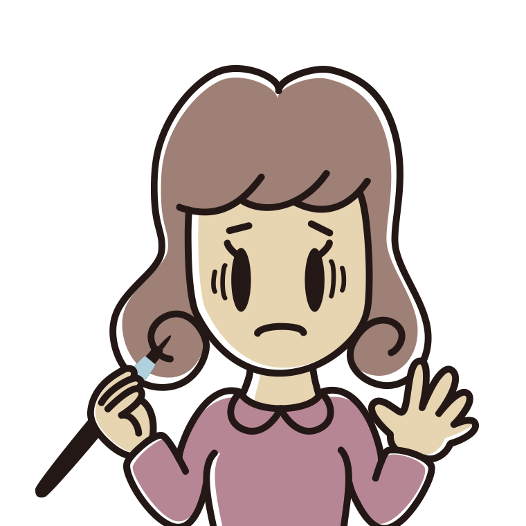 筆ペンを持って困る女子大学生のイラスト【色あり、背景なし】透過PNG