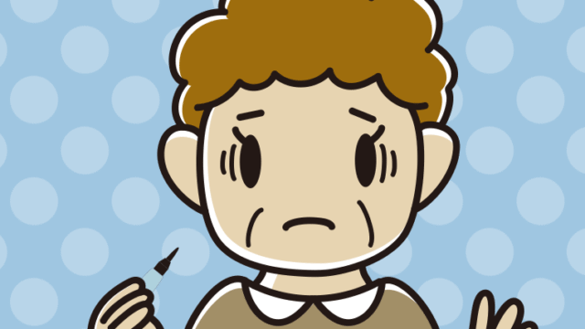 筆ペンを持って困るおばさんのイラスト【色、背景あり】PNG