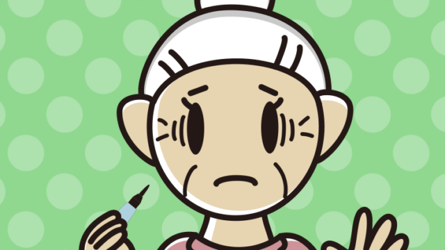 筆ペンを持って困るおばあさんのイラスト【色、背景あり】PNG