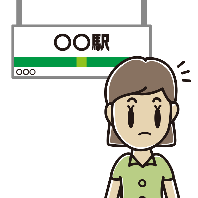 駅のホームで何かに気付く女性会社員（クールビズ）のイラスト【色あり、背景なし】透過PNG