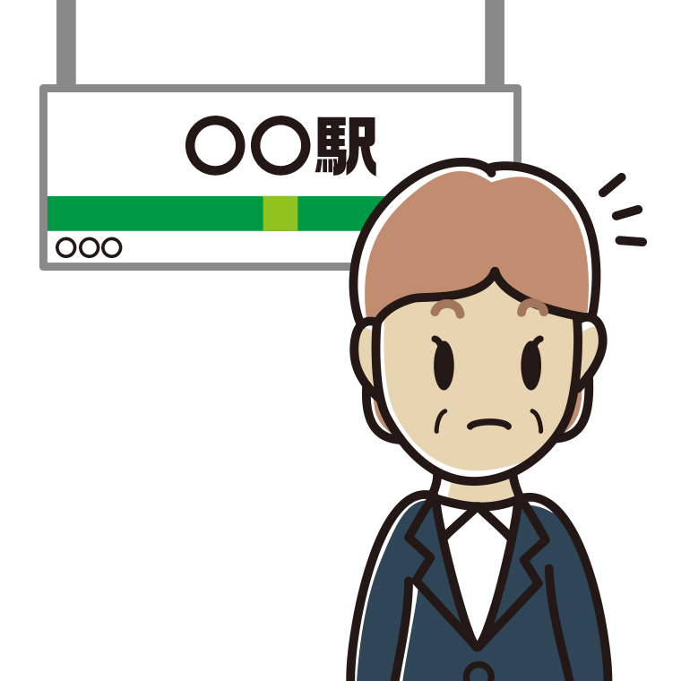 駅のホームで何かに気付く年配女性会社員のイラスト【色あり、背景なし】透過PNG