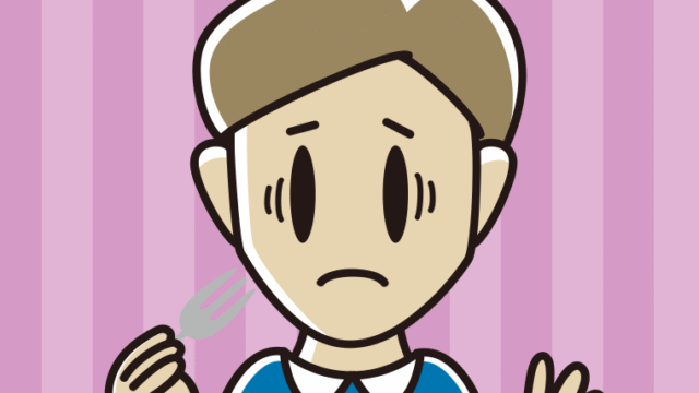 フォークで困る男性のイラスト【色、背景あり】PNG