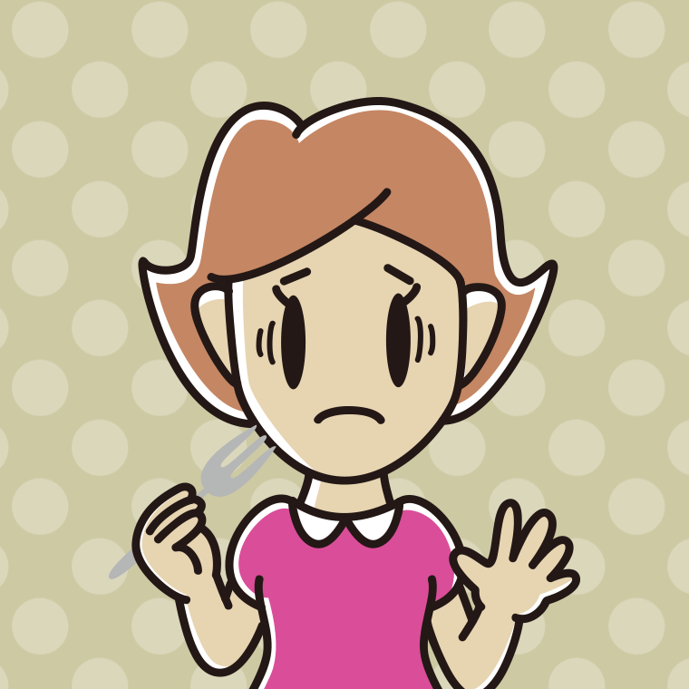 フォークで困る女性のイラスト【色、背景あり】PNG