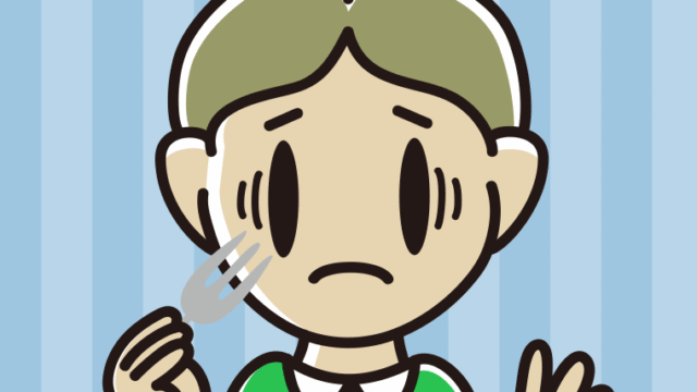 フォークで困る小学生男子のイラスト【色、背景あり】PNG