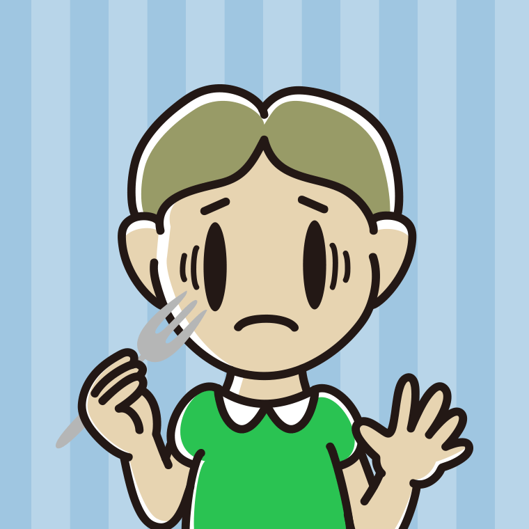 フォークで困る小学生男子のイラスト【色、背景あり】PNG