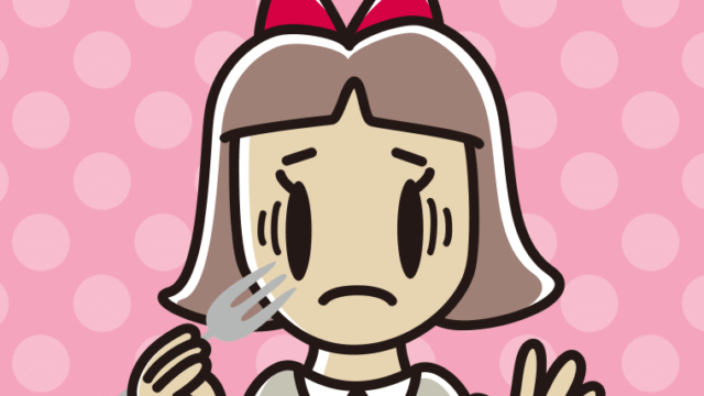 フォークで困る小学生女子のイラスト【色、背景あり】PNG