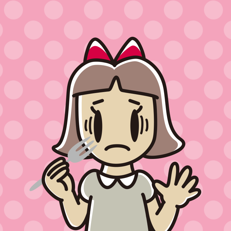 フォークで困る小学生女子のイラスト【色、背景あり】PNG