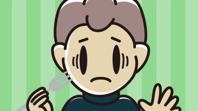 フォークで困る男子中学生のイラスト【色、背景あり】PNG