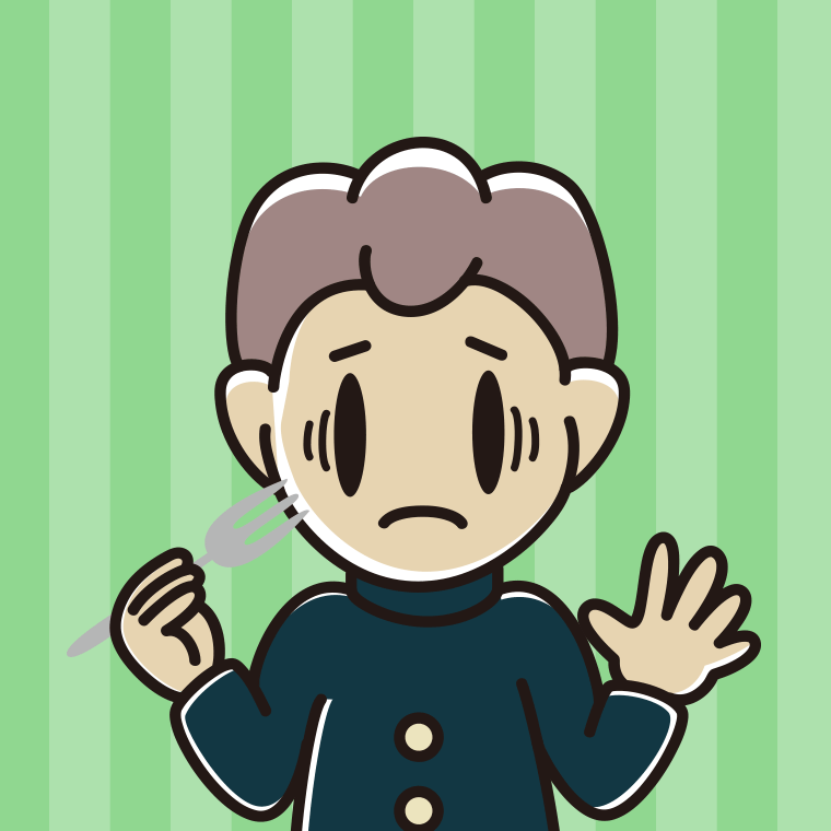 フォークで困る男子中学生のイラスト【色、背景あり】PNG