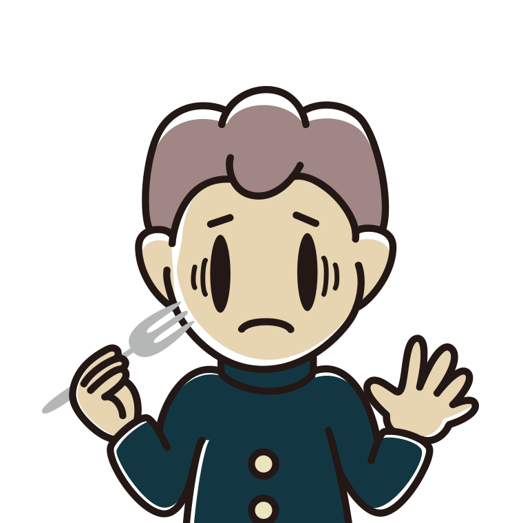 フォークで困る男子中学生のイラスト【色あり、背景なし】透過PNG