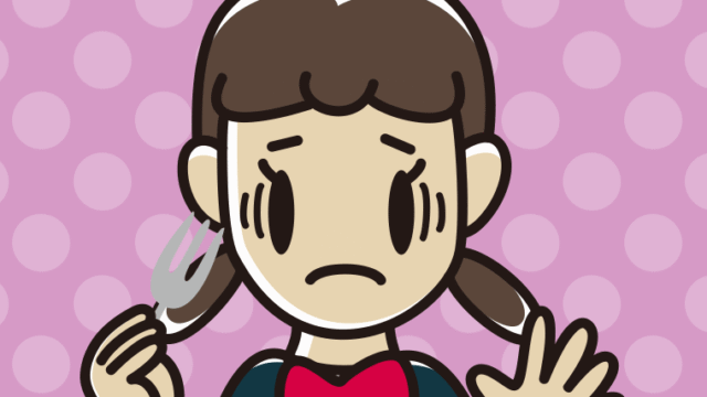 フォークで困る女子中学生のイラスト【色、背景あり】PNG