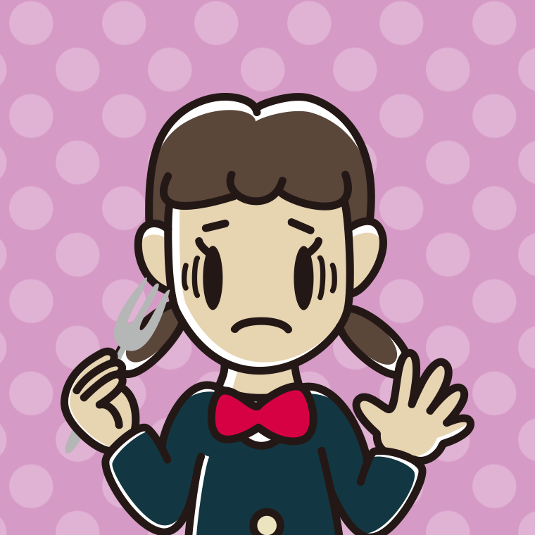 フォークで困る女子中学生のイラスト【色、背景あり】PNG