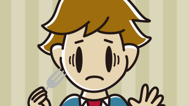 フォークで困る男子高校生のイラスト【色、背景あり】PNG