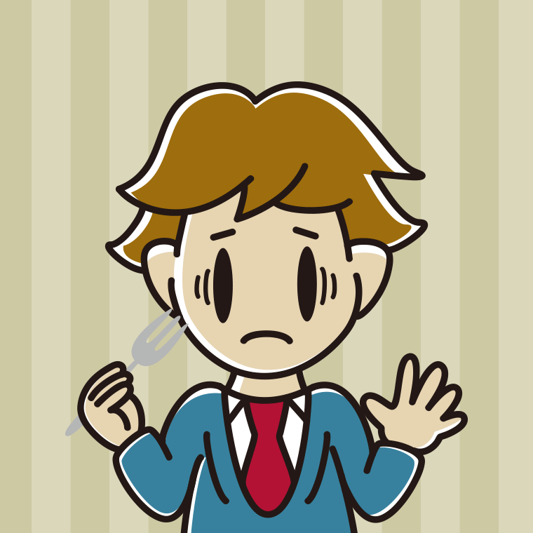 フォークで困る男子高校生のイラスト【色、背景あり】PNG