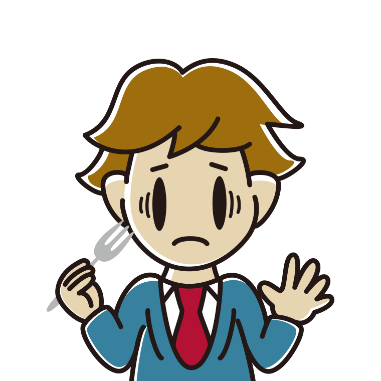 フォークで困る男子高校生のイラスト【色あり、背景なし】透過PNG