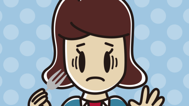 フォークで困る女子高校生のイラスト【色、背景あり】PNG