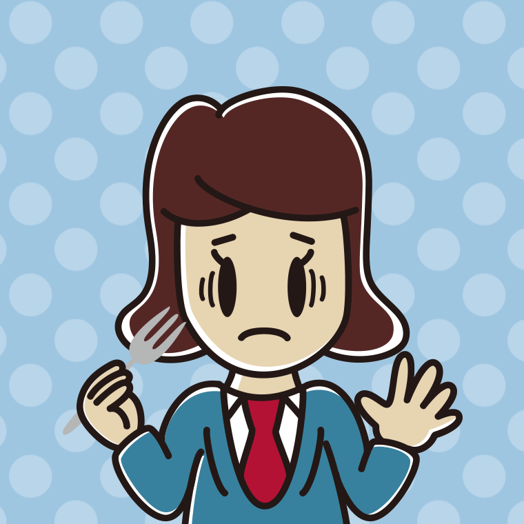 フォークで困る女子高校生のイラスト【色、背景あり】PNG