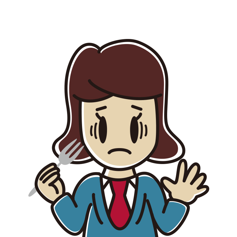 フォークで困る女子高校生のイラスト【色あり、背景なし】透過PNG