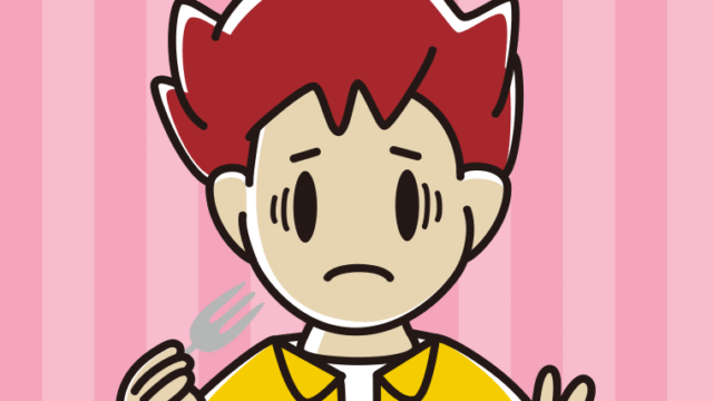 フォークで困る男子大学生のイラスト【色、背景あり】PNG