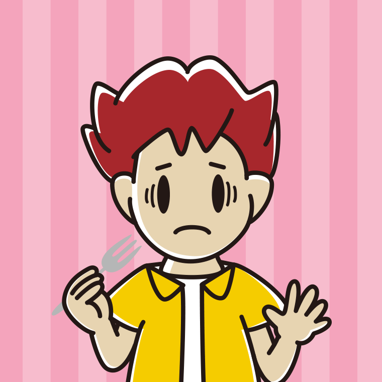 フォークで困る男子大学生のイラスト【色、背景あり】PNG