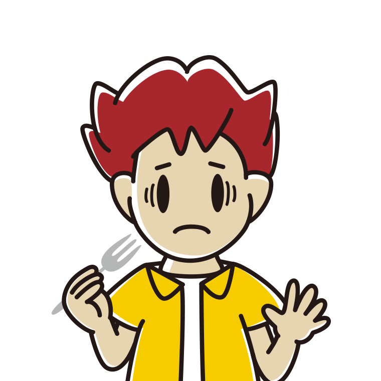 フォークで困る男子大学生のイラスト【色あり、背景なし】透過PNG