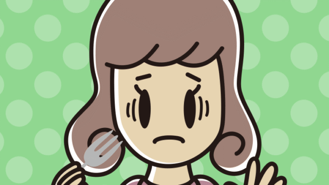 フォークで困る女子大学生のイラスト【色、背景あり】PNG