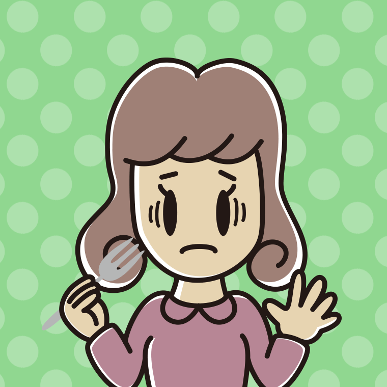 フォークで困る女子大学生のイラスト【色、背景あり】PNG