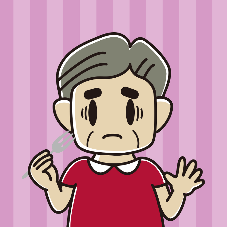 フォークで困るおじさんのイラスト【色、背景あり】PNG