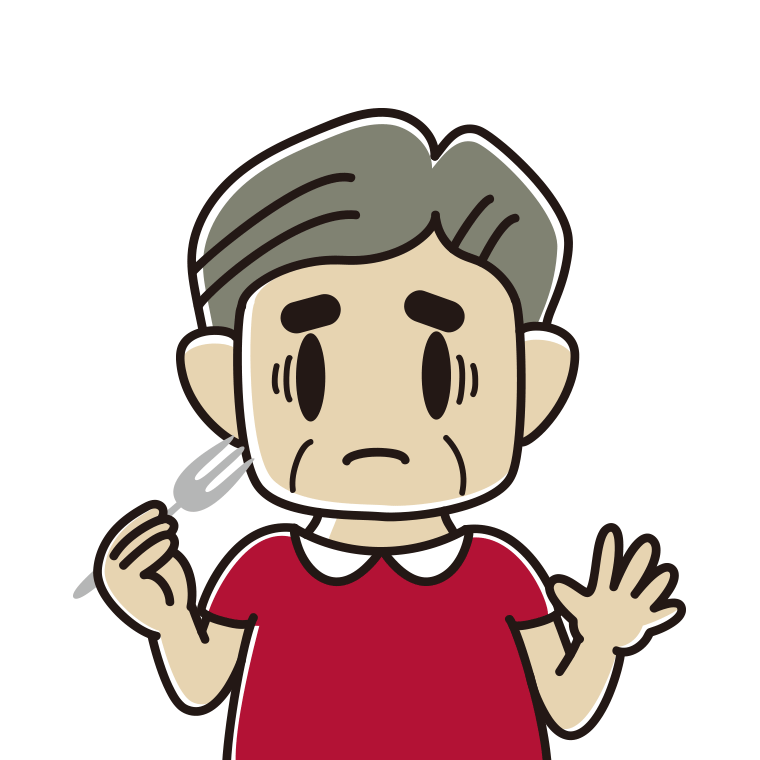 フォークで困るおじさんのイラスト【色あり、背景なし】透過PNG