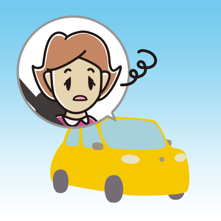 車でぼーっとする女性のイラスト【色、背景あり】PNG