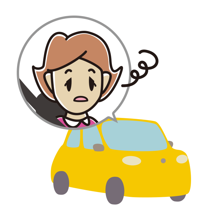 車でぼーっとする女性のイラスト【色あり、背景なし】透過PNG