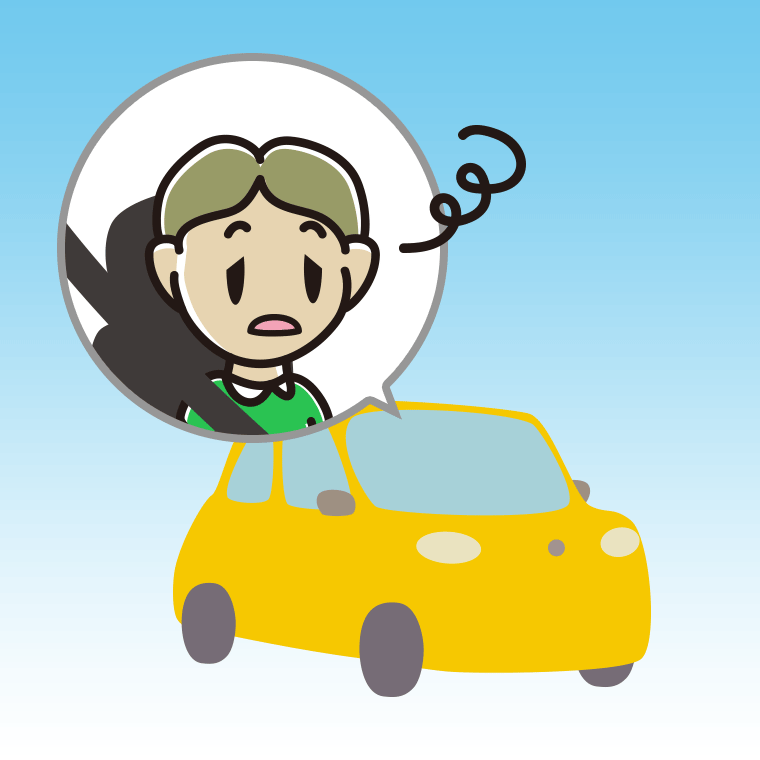 車でぼーっとする小学生男子のイラスト【色、背景あり】PNG