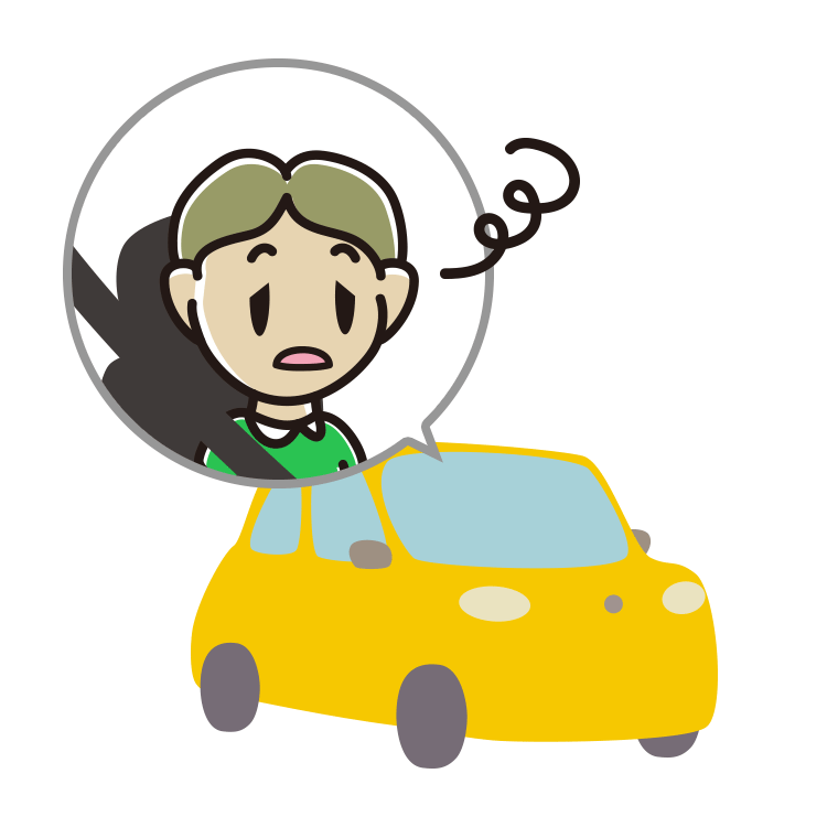 車でぼーっとする小学生男子のイラスト【色あり、背景なし】透過PNG