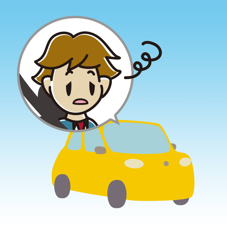 車でぼーっとする男子高校生のイラスト【色、背景あり】PNG