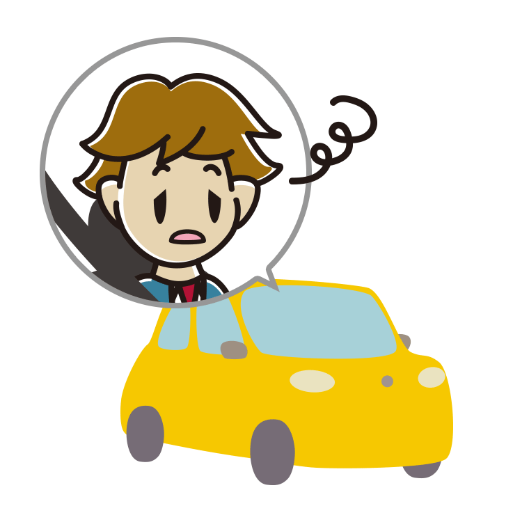 車でぼーっとする男子高校生のイラスト【色あり、背景なし】透過PNG