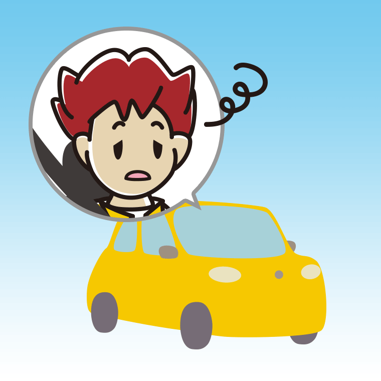 車でぼーっとする男子大学生のイラスト【色、背景あり】PNG