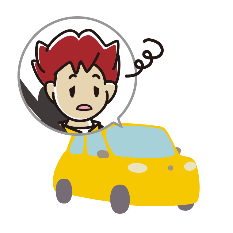 車でぼーっとする男子大学生のイラスト【色あり、背景なし】透過PNG
