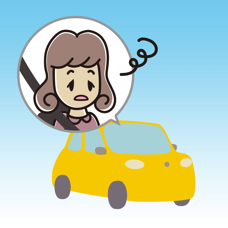 車でぼーっとする女子大学生のイラスト【色、背景あり】PNG