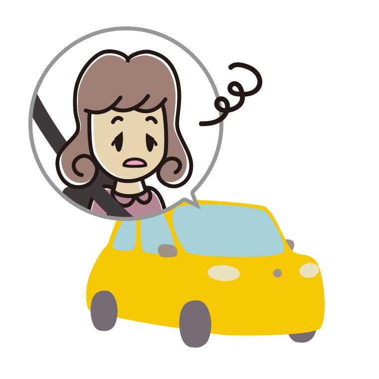 車でぼーっとする女子大学生のイラスト【色あり、背景なし】透過PNG